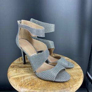 Christian Siriano silver fabric heels. Size 10